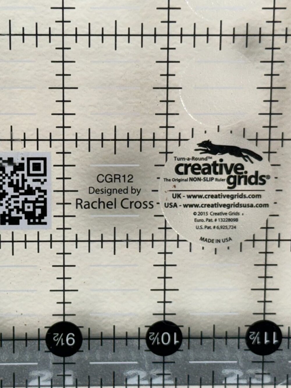 Creative Grids 12.5"x12.5" Square Non-Slip Acrylic Quilting Ruler CGR12